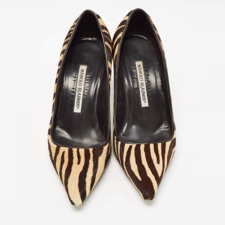 Pre Owned Manolo Blahnik Beige/Brown  Animal Print Calf hair Pumps Size 37