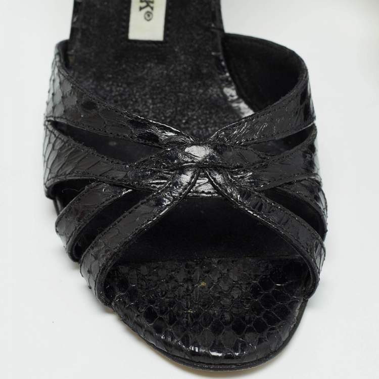 Pre Owned Manolo Blahnik Black Watersnake Blanchido Pumps Size 36.5