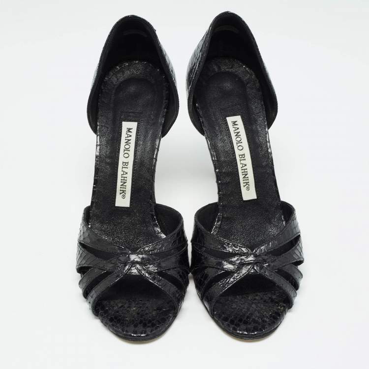 Pre Owned Manolo Blahnik Black Watersnake Blanchido Pumps Size 36.5