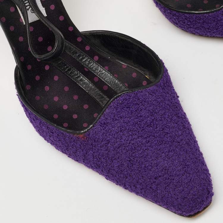 Pre Owned Manolo Blahnik Purple/Black Tweed and Leather Pointed Toe Pumps Size 40