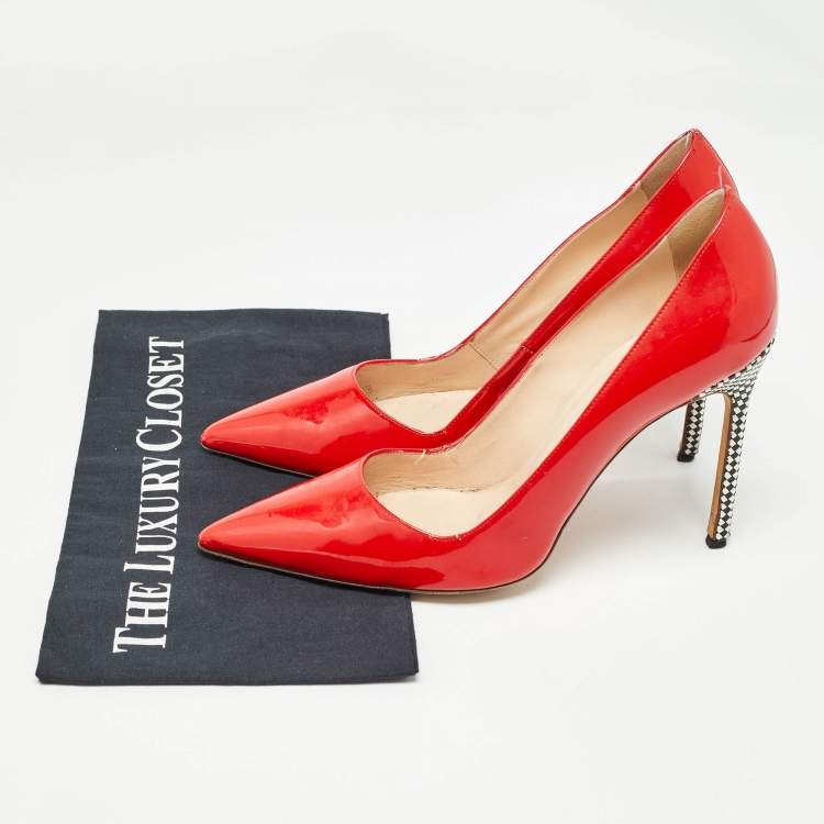 Pre Owned Manolo Blahnik Red Patent Leather Pointed Toe Pumps Size 40