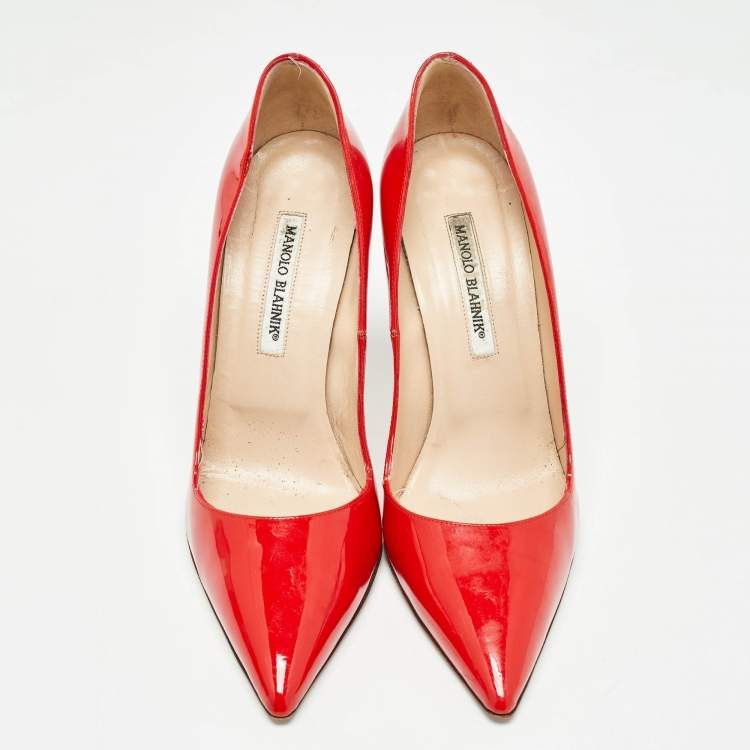 Pre Owned Manolo Blahnik Red Patent Leather Pointed Toe Pumps Size 40