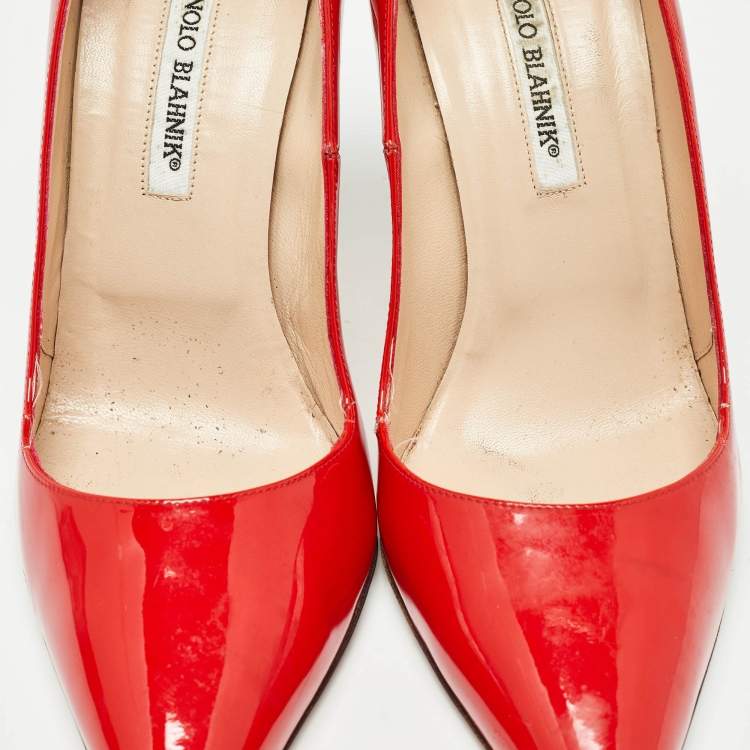 Pre Owned Manolo Blahnik Red Patent Leather Pointed Toe Pumps Size 40