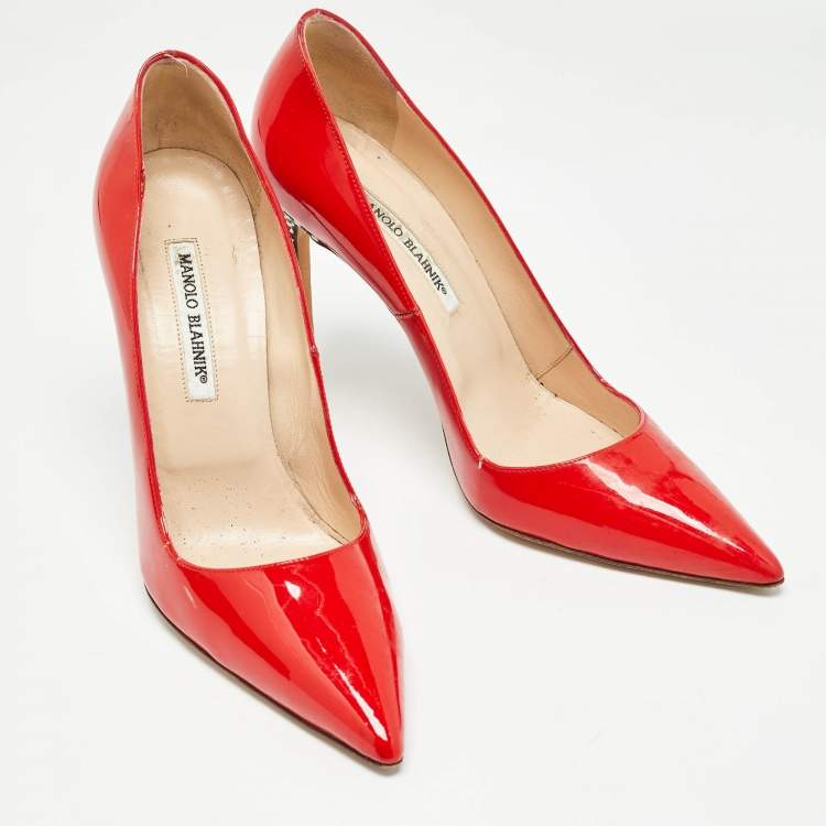 Pre Owned Manolo Blahnik Red Patent Leather Pointed Toe Pumps Size 40