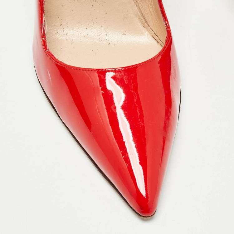 Pre Owned Manolo Blahnik Red Patent Leather Pointed Toe Pumps Size 40