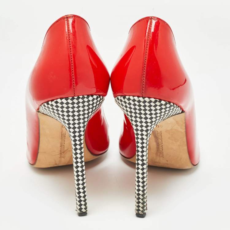 Pre Owned Manolo Blahnik Red Patent Leather Pointed Toe Pumps Size 40