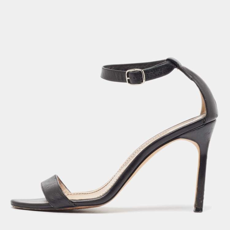 Pre Owned Manolo Blahnik Black Leather Ankle Strap Sandals Size 37