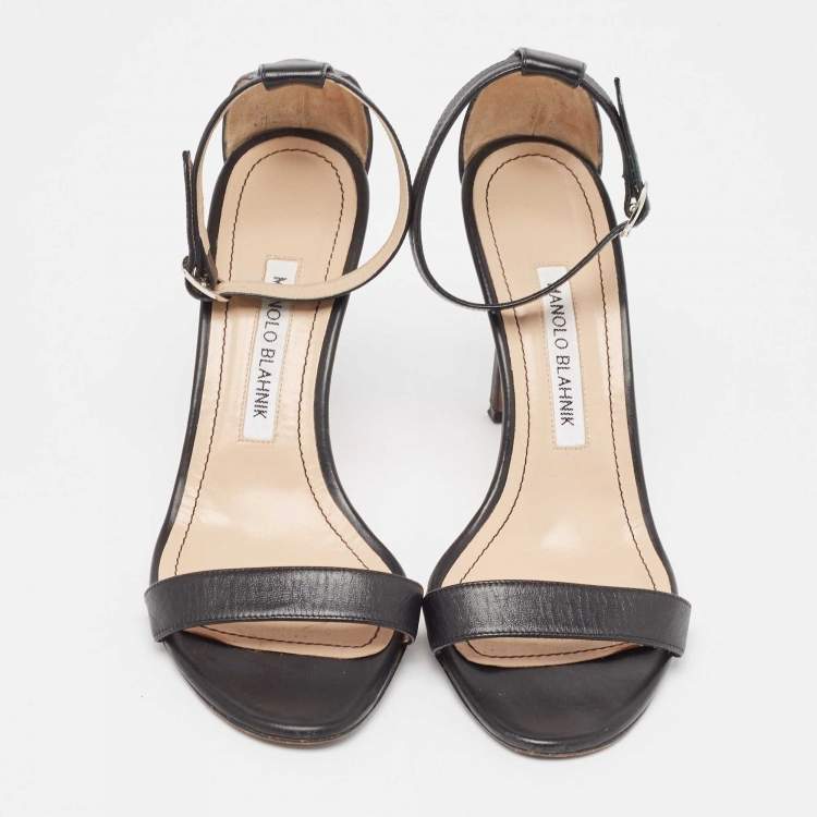 Pre Owned Manolo Blahnik Black Leather Ankle Strap Sandals Size 37