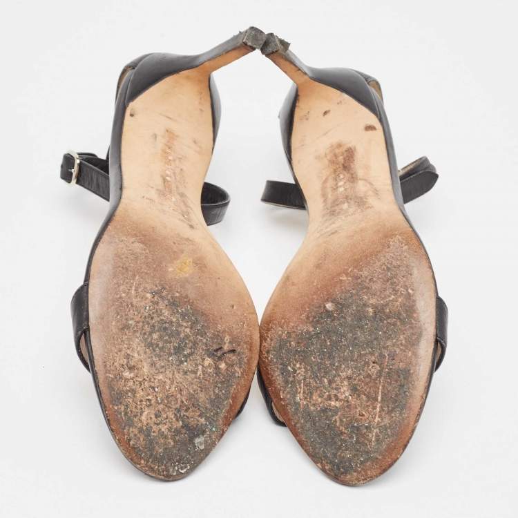 Pre Owned Manolo Blahnik Black Leather Ankle Strap Sandals Size 37