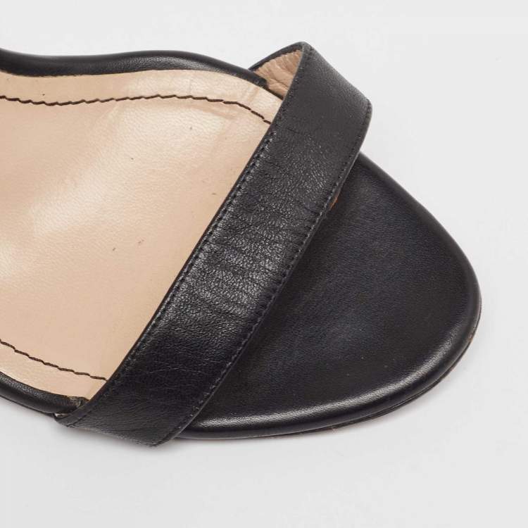Pre Owned Manolo Blahnik Black Leather Ankle Strap Sandals Size 37