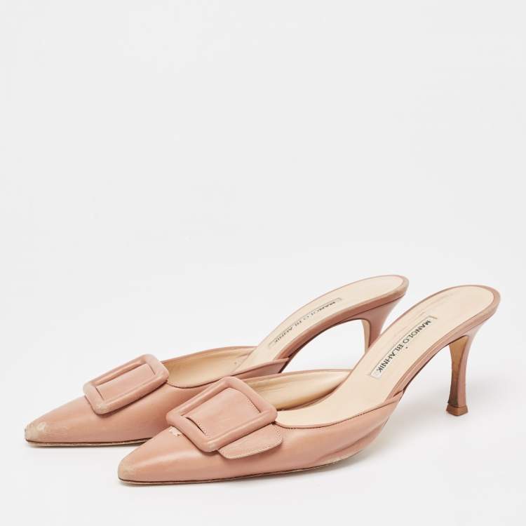 Pre Owned Manolo Blahnik Beige Leather Maysale Pointed Toe Mules Size 41