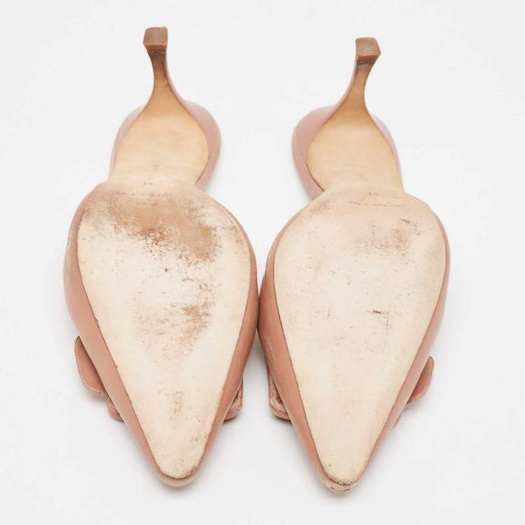 Pre Owned Manolo Blahnik Beige Leather Maysale Pointed Toe Mules Size 41