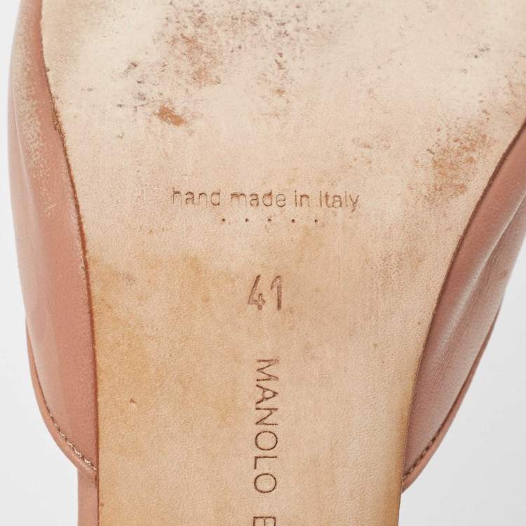 Pre Owned Manolo Blahnik Beige Leather Maysale Pointed Toe Mules Size 41