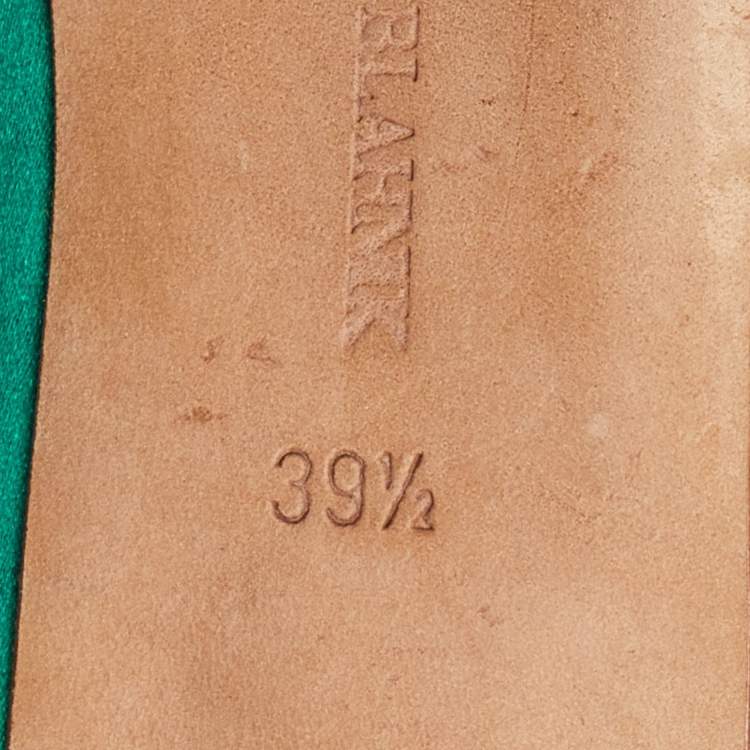 Pre Owned Manolo Blahnik Green Satin Hangisi Ballet Flats Size 39.5