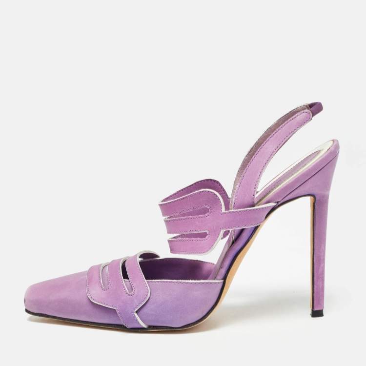 Pre Owned Manolo Blahnik Purple Leather Slingback Pumps Size 39