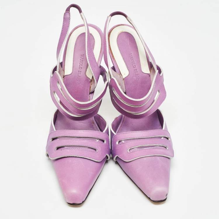 Pre Owned Manolo Blahnik Purple Leather Slingback Pumps Size 39