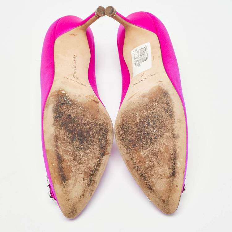 Pre Owned Manolo Blahnik Pink Satin Hangisi  Pumps Size 39