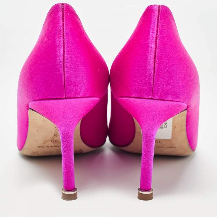 Pre Owned Manolo Blahnik Pink Satin Hangisi  Pumps Size 39