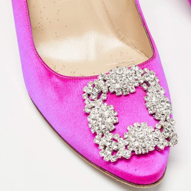 Pre Owned Manolo Blahnik Pink Satin Hangisi  Pumps Size 39