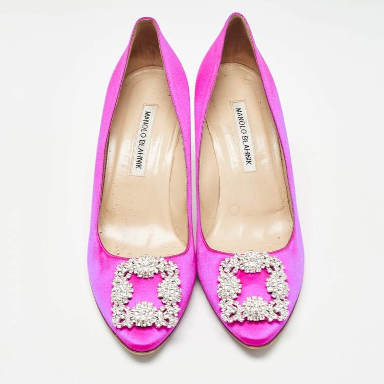 Pre Owned Manolo Blahnik Pink Satin Hangisi  Pumps Size 39