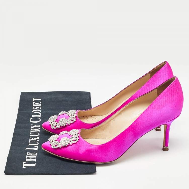 Pre Owned Manolo Blahnik Pink Satin Hangisi  Pumps Size 39