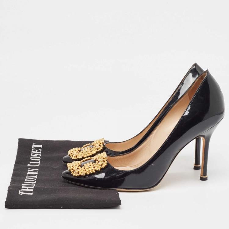 مملوكة مسبقًا Manolo Blahnik Patent Leather Hangisi Pointed Toe Pumps Size 37