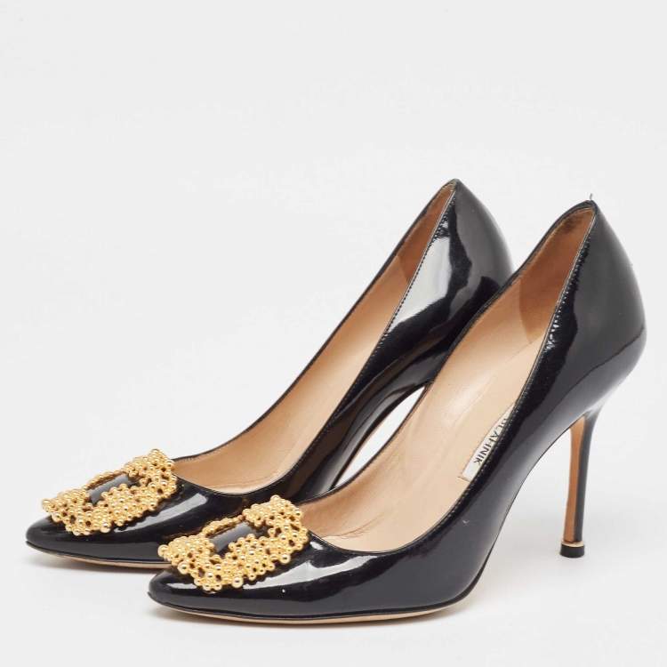 مملوكة مسبقًا Manolo Blahnik Patent Leather Hangisi Pointed Toe Pumps Size 37