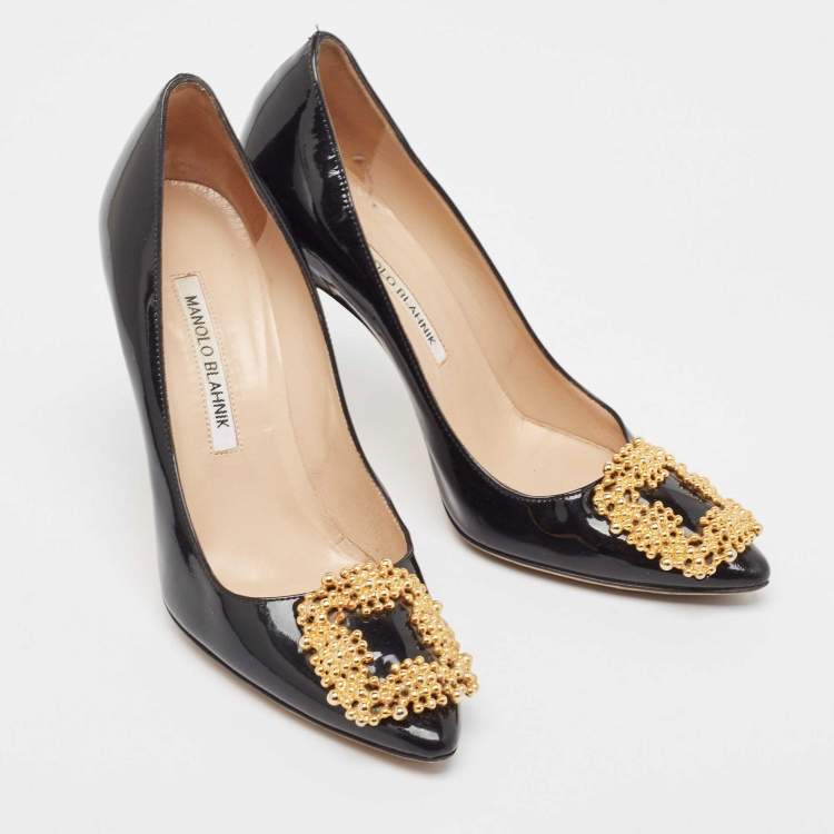 مملوكة مسبقًا Manolo Blahnik Patent Leather Hangisi Pointed Toe Pumps Size 37