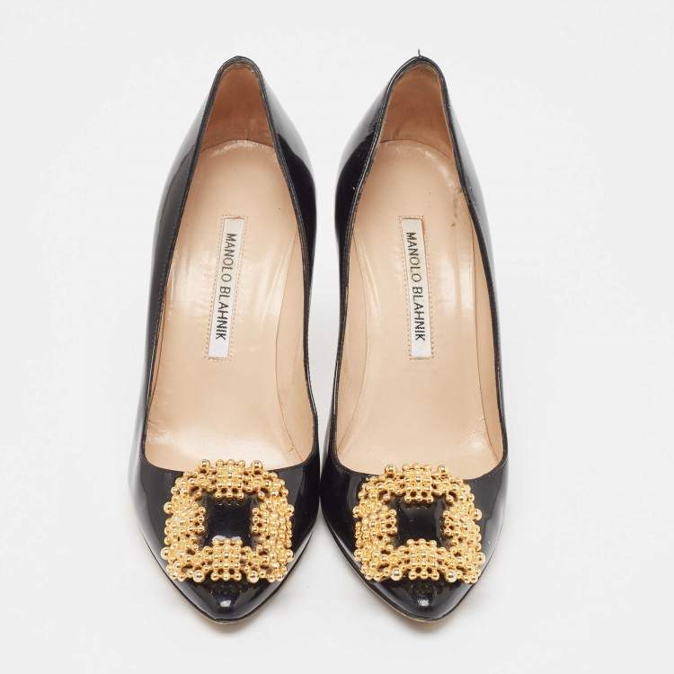 مملوكة مسبقًا Manolo Blahnik Patent Leather Hangisi Pointed Toe Pumps Size 37