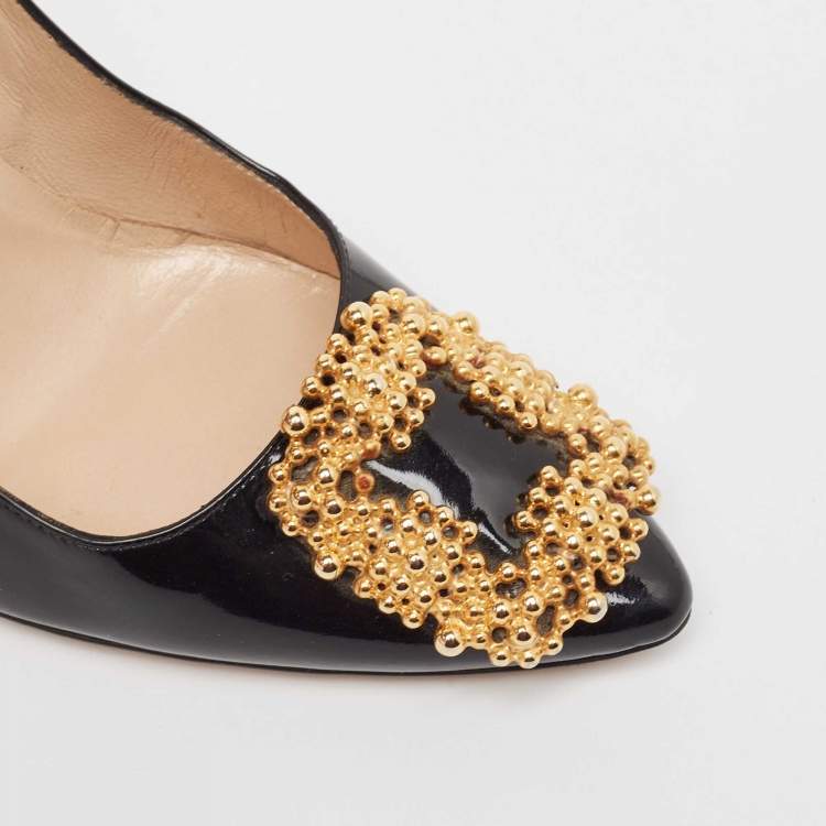 مملوكة مسبقًا Manolo Blahnik Patent Leather Hangisi Pointed Toe Pumps Size 37