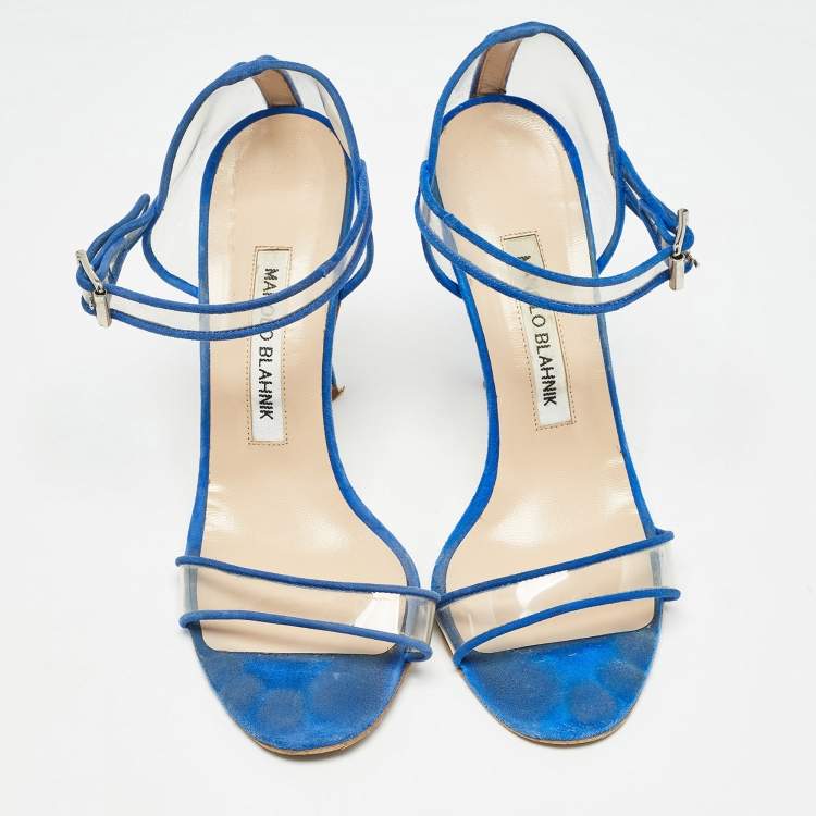 Pre Owned Manolo Blahnik Blue/Transperent PVC and Suede Mary Jane  Pumps  Size 36.5