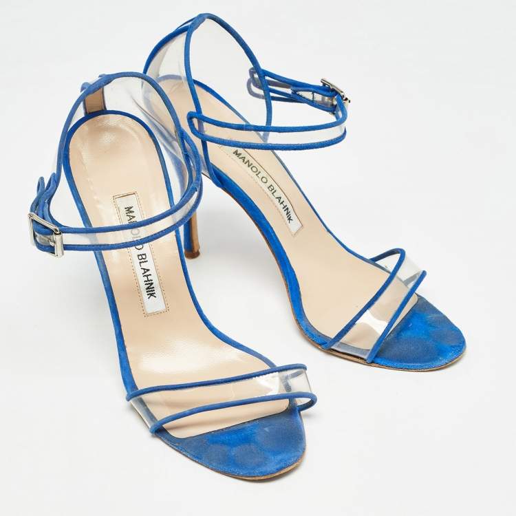 Pre Owned Manolo Blahnik Blue/Transperent PVC and Suede Mary Jane  Pumps  Size 36.5