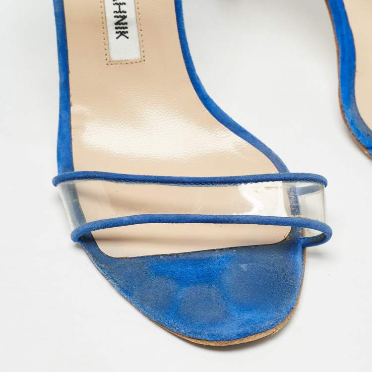 Pre Owned Manolo Blahnik Blue/Transperent PVC and Suede Mary Jane  Pumps  Size 36.5