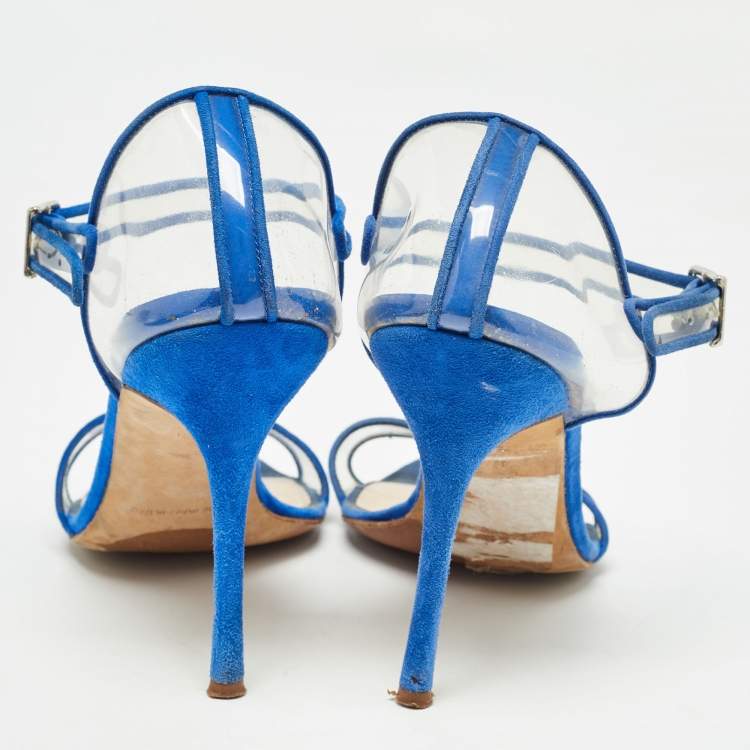 Pre Owned Manolo Blahnik Blue/Transperent PVC and Suede Mary Jane  Pumps  Size 36.5