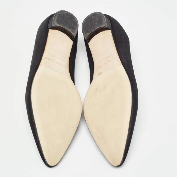 Pre Owned Manolo Blahnik Black Satin Crystal Embellished Ballet Flats Size 37