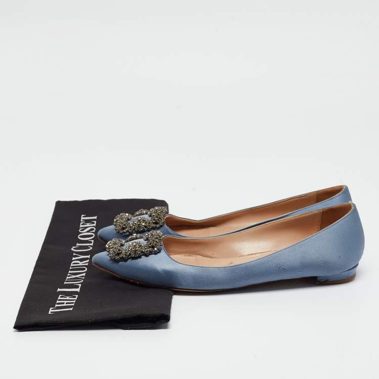 مملوكة مسبقًا Manolo Blahnik Blue Satin Hangisi Ballet Flats Size 37