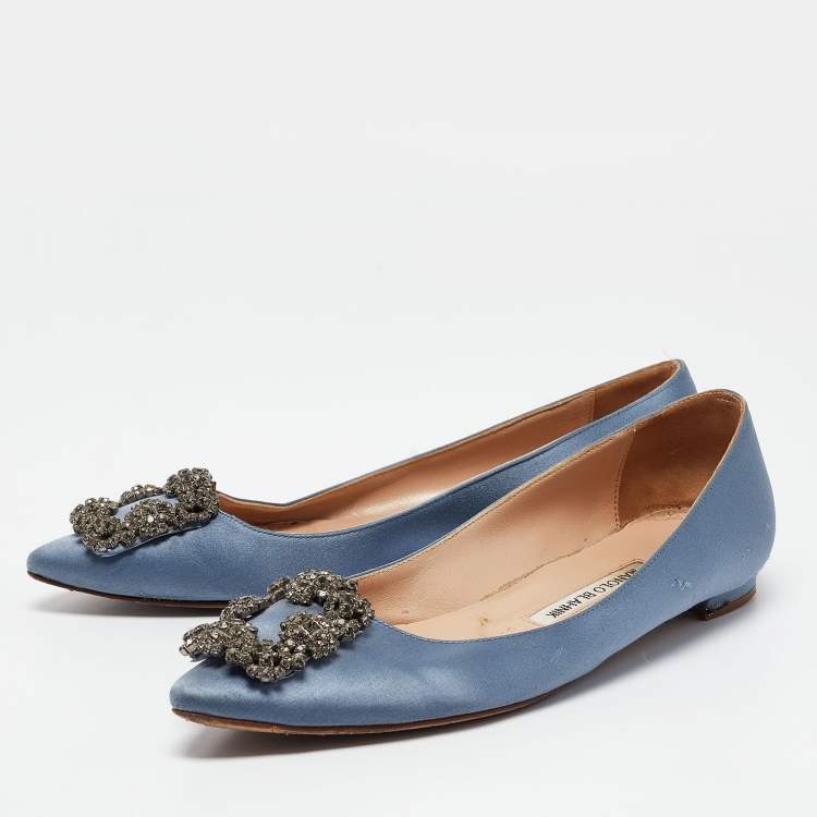 مملوكة مسبقًا Manolo Blahnik Blue Satin Hangisi Ballet Flats Size 37