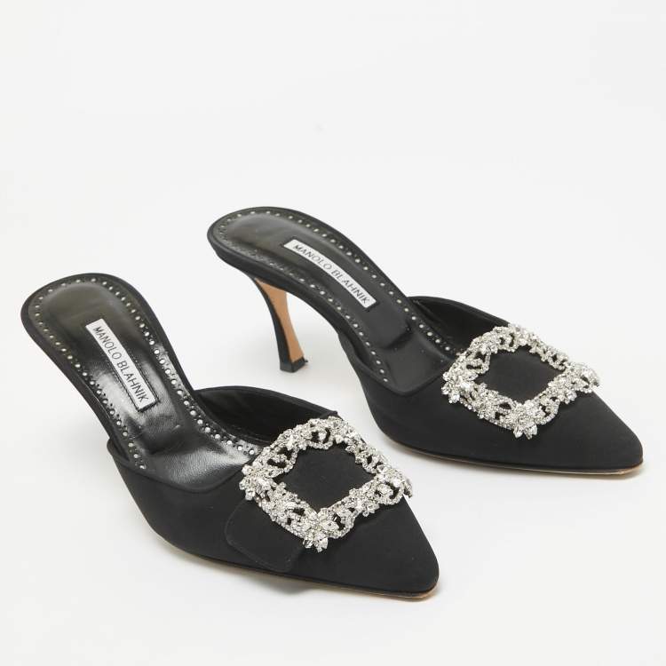 Pre Owned Manolo Blahnik Black Fabric Maysale Mules Size 40