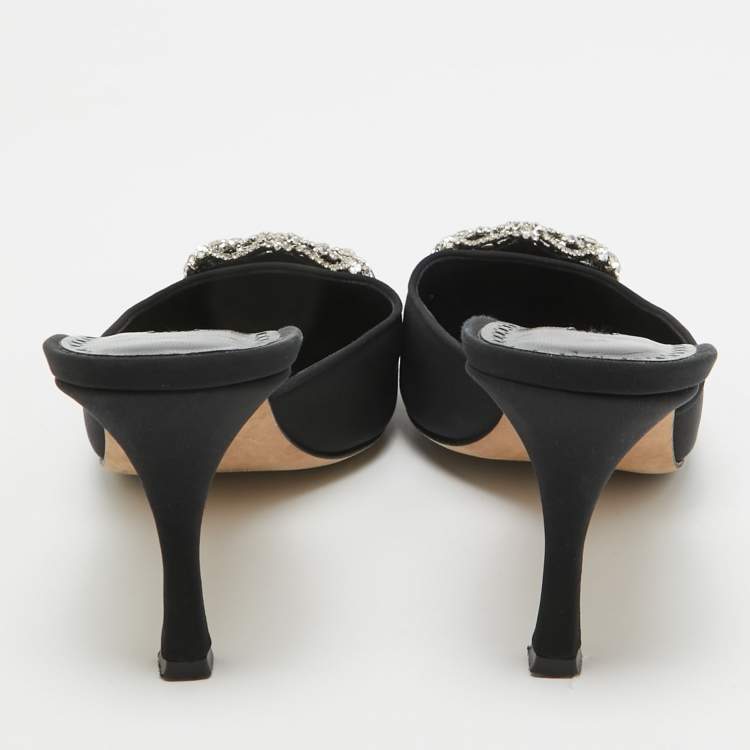 Pre Owned Manolo Blahnik Black Fabric Maysale Mules Size 40