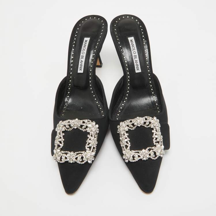 Pre Owned Manolo Blahnik Black Fabric Maysale Mules Size 40