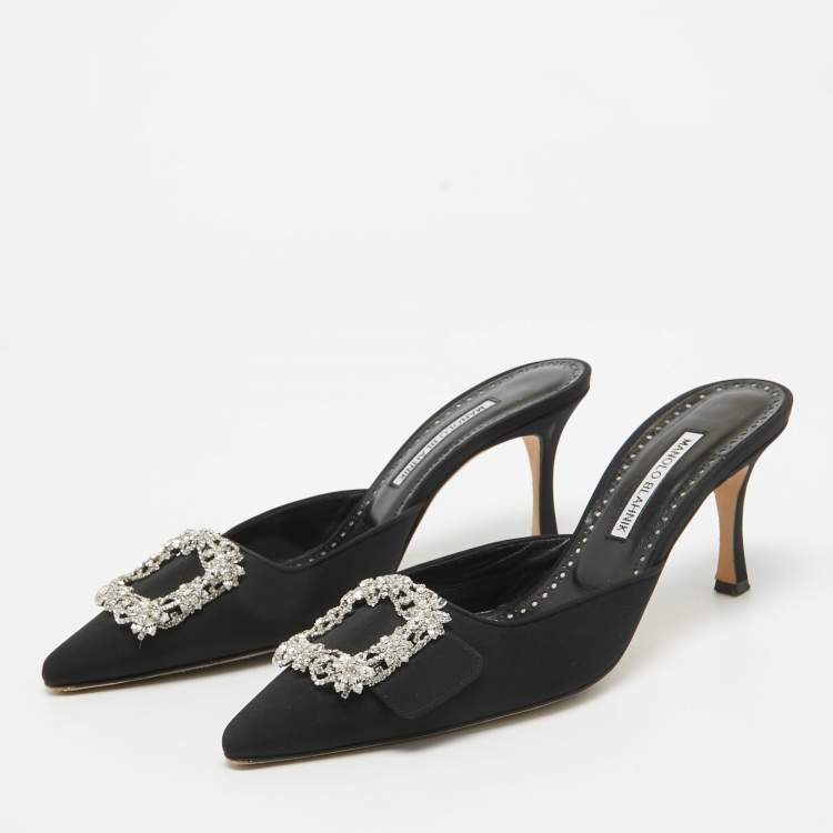 Pre Owned Manolo Blahnik Black Fabric Maysale Mules Size 40
