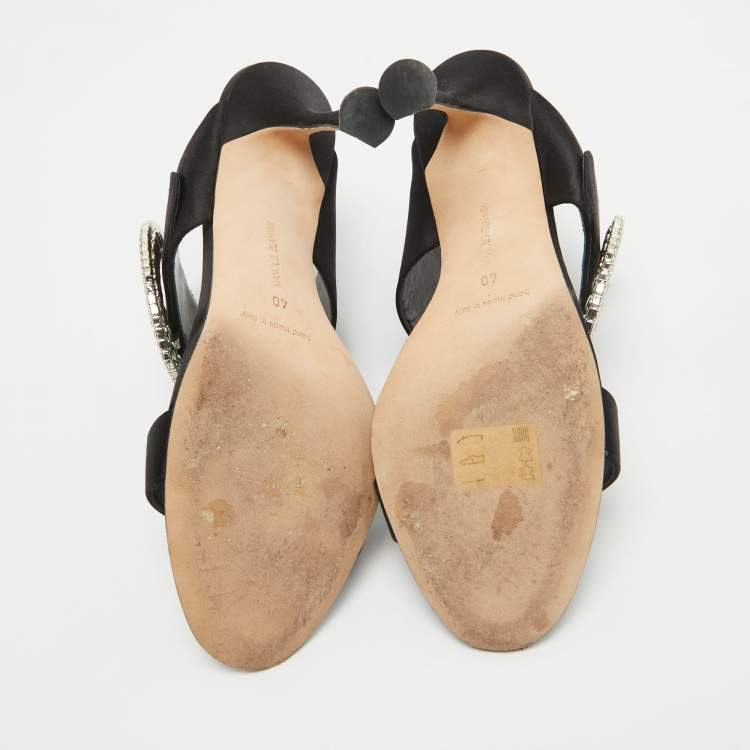 Pre Owned Manolo Blahnik Black Satin Fibiona Slide Sandals Size 40