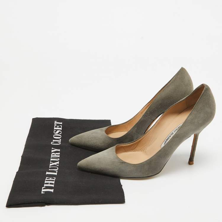 Pre Owned Manolo Blahnik Grey Suede BB Pumps Size 38