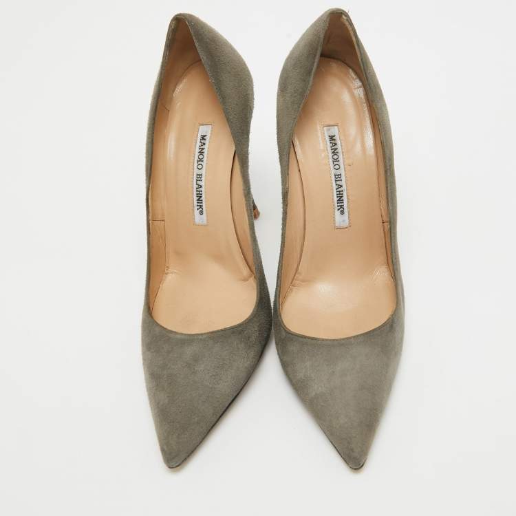 Pre Owned Manolo Blahnik Grey Suede BB Pumps Size 38