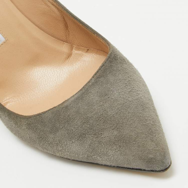 Pre Owned Manolo Blahnik Grey Suede BB Pumps Size 38
