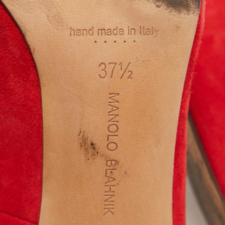 Pre Owned Manolo Blahnik Red Suede Round Toe Pumps Size 37.5