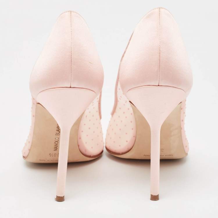 Pre Owned Manolo Blahnik Pink Mesh and Satin Bbla Pointed Toe Pumps Size 38.5