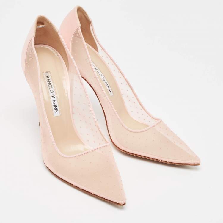 Pre Owned Manolo Blahnik Pink Mesh and Satin Bbla Pointed Toe Pumps Size 38.5