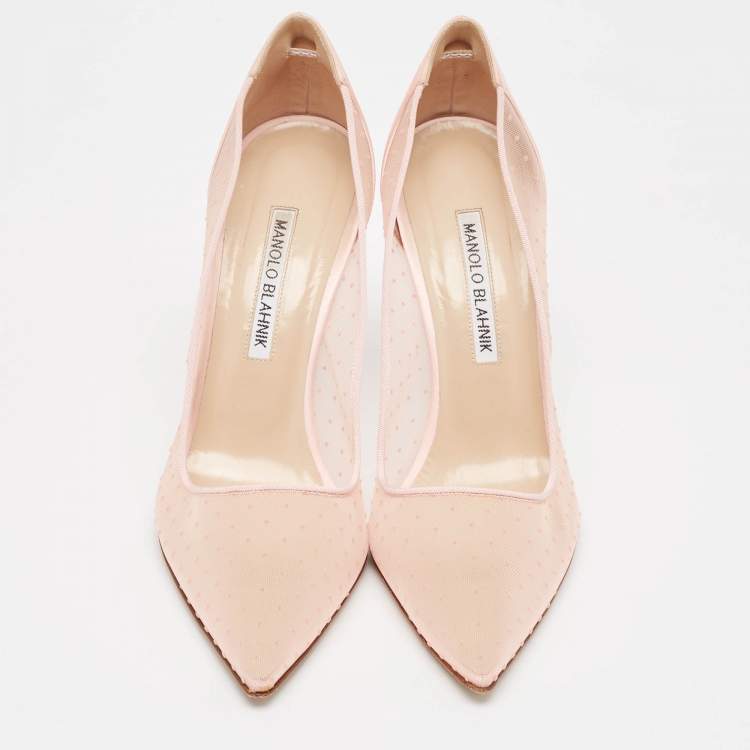 Pre Owned Manolo Blahnik Pink Mesh and Satin Bbla Pointed Toe Pumps Size 38.5