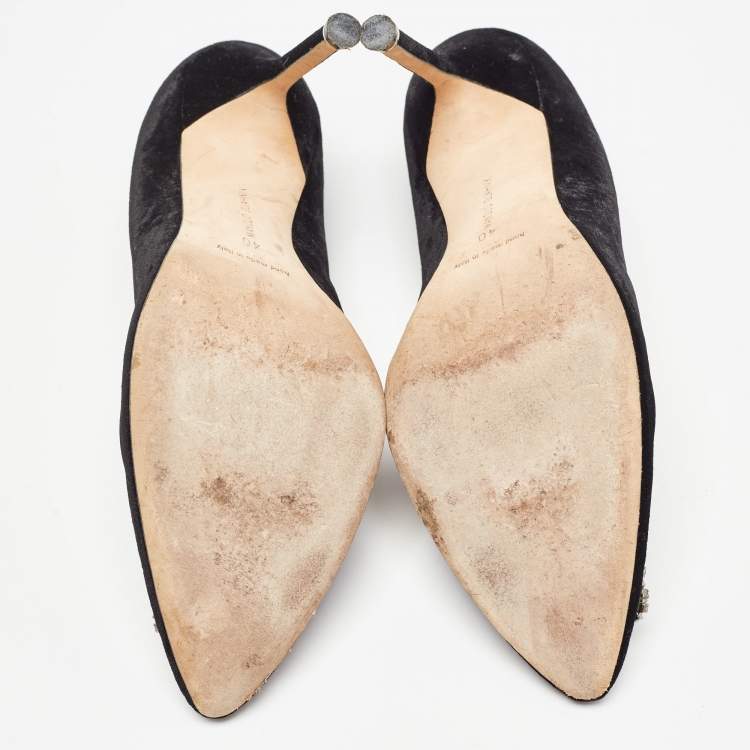 Pre Owned Manolo Blahnik Black Velvet Hangisi Pumps Size 40